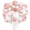 Ballons de fête Ballons en latex et aluminium avec confettis - Or rose/blanc (ensemble de 48 pièces)