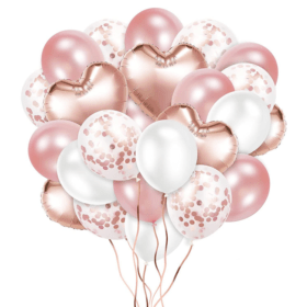 Party Ballons Latex- und Folienballons mit Konfetti- Roségold/Weiss (48-tlg. Set)