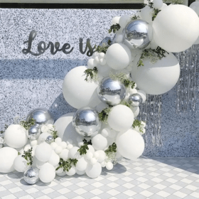 Party Ballons Latex Luftballons mit Konfetti - Weiss / Silber (125-tlg. Set)