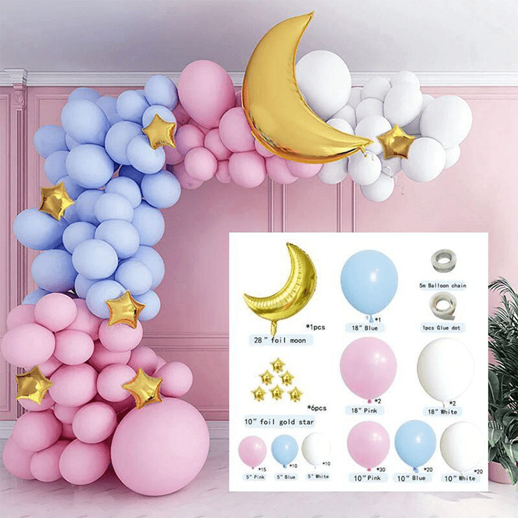 Gender Reveal Party Latex und Folienballons Baby Shower - Rosa / Blau / Weiss 119-tlg. Set