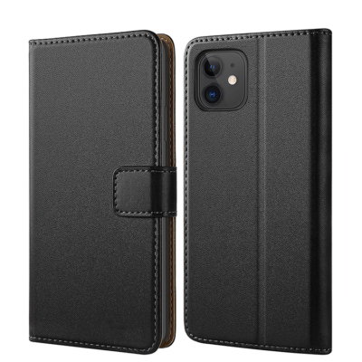 iPhone 11  Echtleder Tasche Flipcover - Schwarz