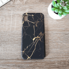 iPhone XR Hardcase Hülle (Marmor Design) -  Schwarz / Gold