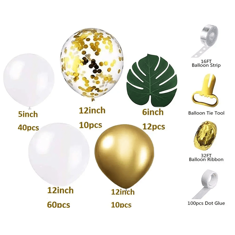 Party Ballons Latex Luftballons 136er-Set mit Konfetti - Weiss / Gold