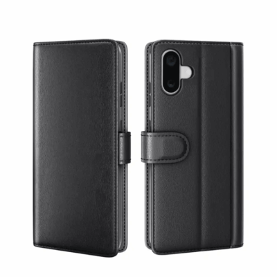 iPhone 16 Flip Wallet Cover Echtleder - Schwarz