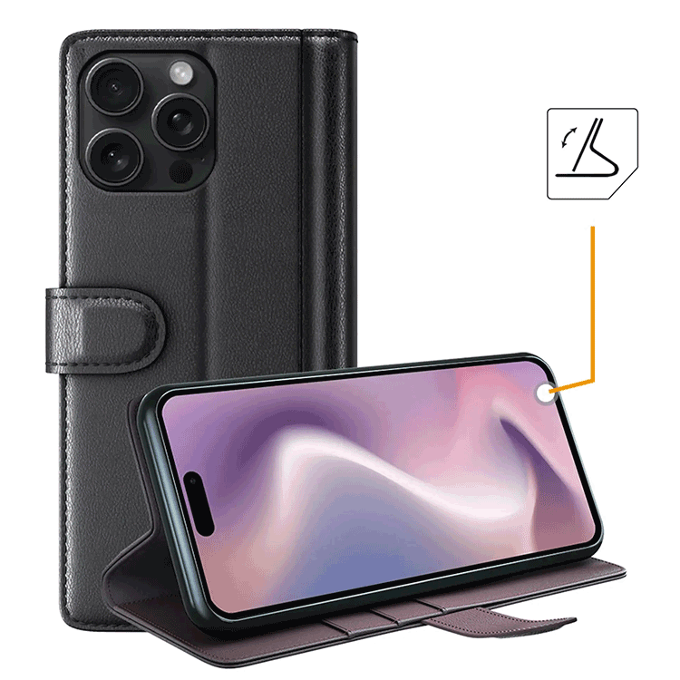 Vista alternativa dell'iPhone 15 Flip Wallet Cover Echtleder - Schwarz