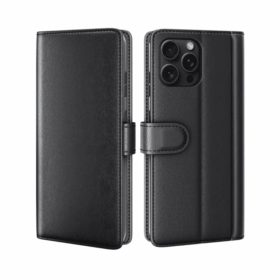 iPhone 15 Flip Wallet Cover Echtleder - Schwarz