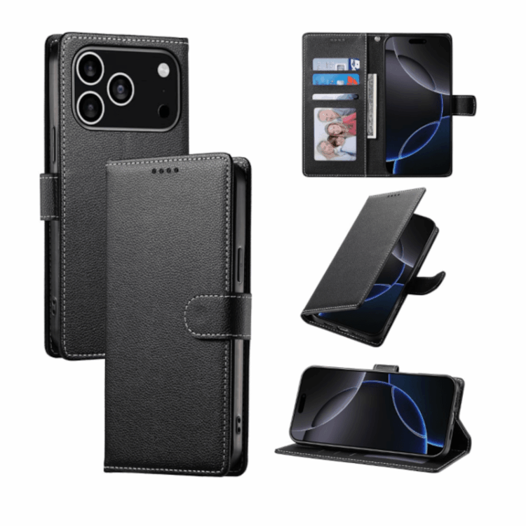 Alternative Ansicht von iPhone 17 Pro Max Flip Wallet Cover Echtleder - Schwarz