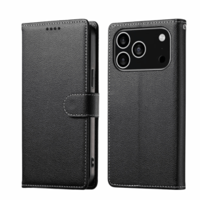 iPhone 17 Pro Max Flip Wallet Cover Echtleder - Schwarz