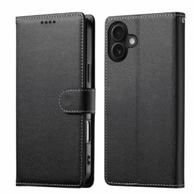 iPhone 17 Flip Wallet Cover Echtleder - Schwarz