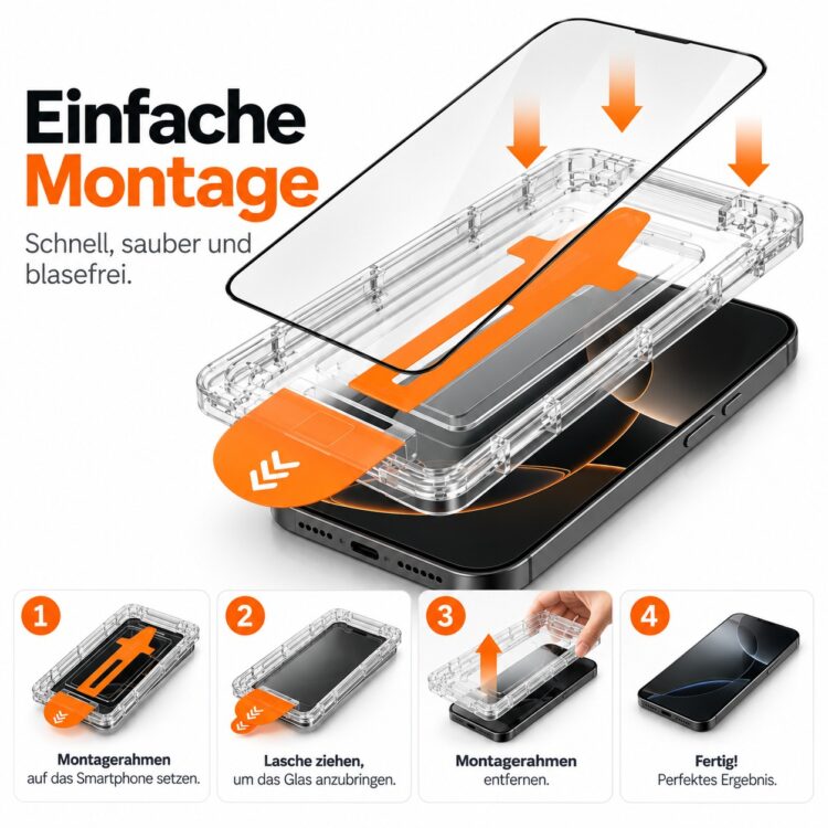 Alternative Ansicht von iPhone 18 Pro Panzerglas mit Montagehilfe